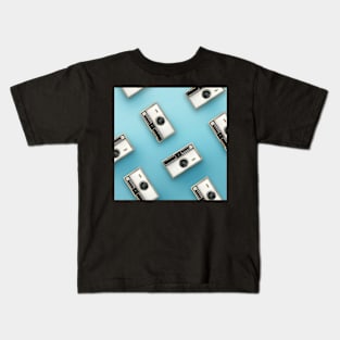 Vintage Camera Pattern on Blue Kids T-Shirt